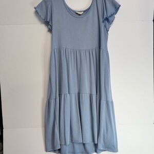 Blue Ribbed Tiered Flutter Sleeve Dress Size M